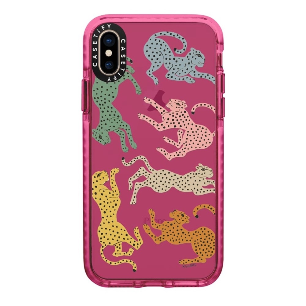 iPhone Xs Impact Case in Hot Pink Rainbow Cheetah